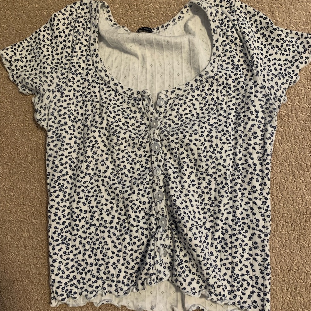 White button up floral brandy zelly top